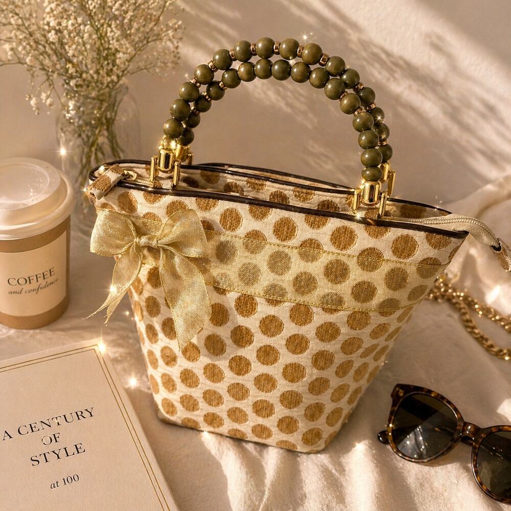 Braciano Gold Polka Dot Beaded Handle Crossbody Bag